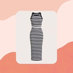 Striped Black and White Sleeveless Dress